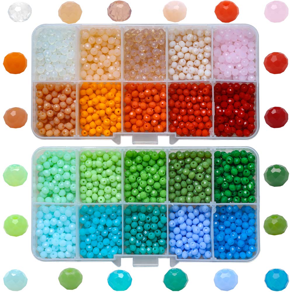 4MM Colorful Rondelle Spacer Beads for Jewelry Making - 2000pcs Faceted Glass Beads in 20 Colors (DIY Earrings, Bracelets & Necklace) - Perfect for Handmade Jewelry, Craft Projects & Gift Making