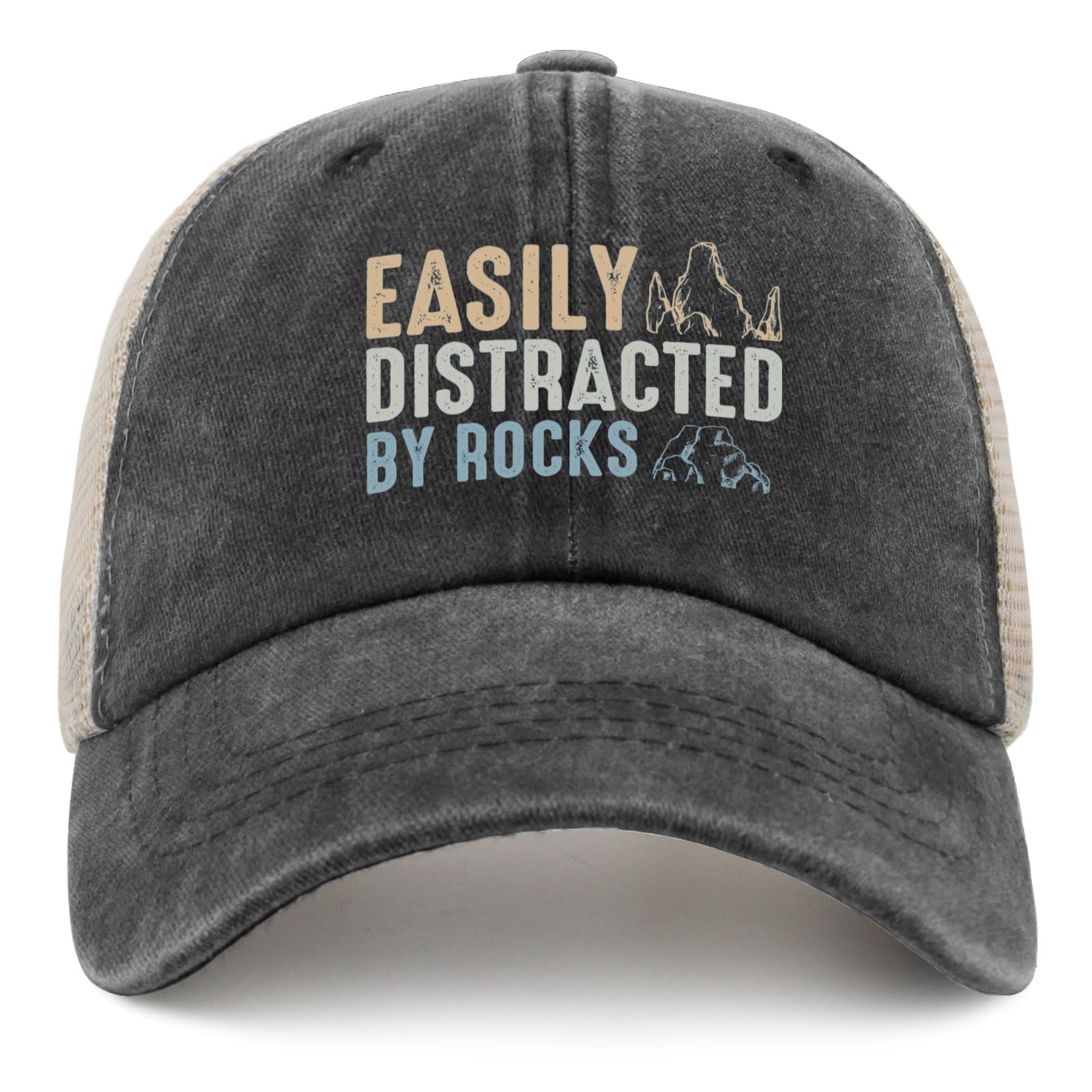 Trendy Black Golf Hat for Men & Women - Unique Distracted by Rocks Design - Perfect for Driving, Golfing & Outdoor Activities