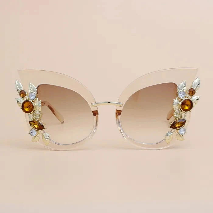 Vintage Brown Crystal Cat Eye Glasses - Retro Fashion Sunglasses for Women, Perfect for Outdoor, Driving & Daily Wear