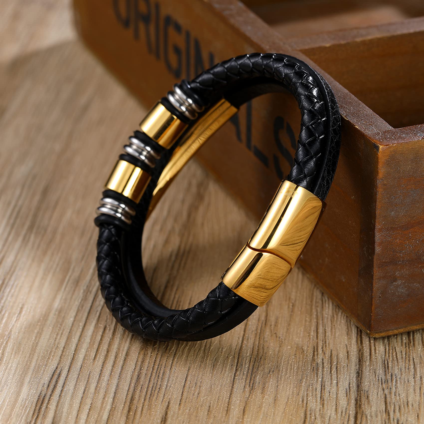Custom Engraved Men's Leather Bracelet with 2-4 Name Beads - Personalized Gift for Dad, Son, Boyfriend & Husband - Perfect for Father's Day, Anniversary & Birthday Gifts
