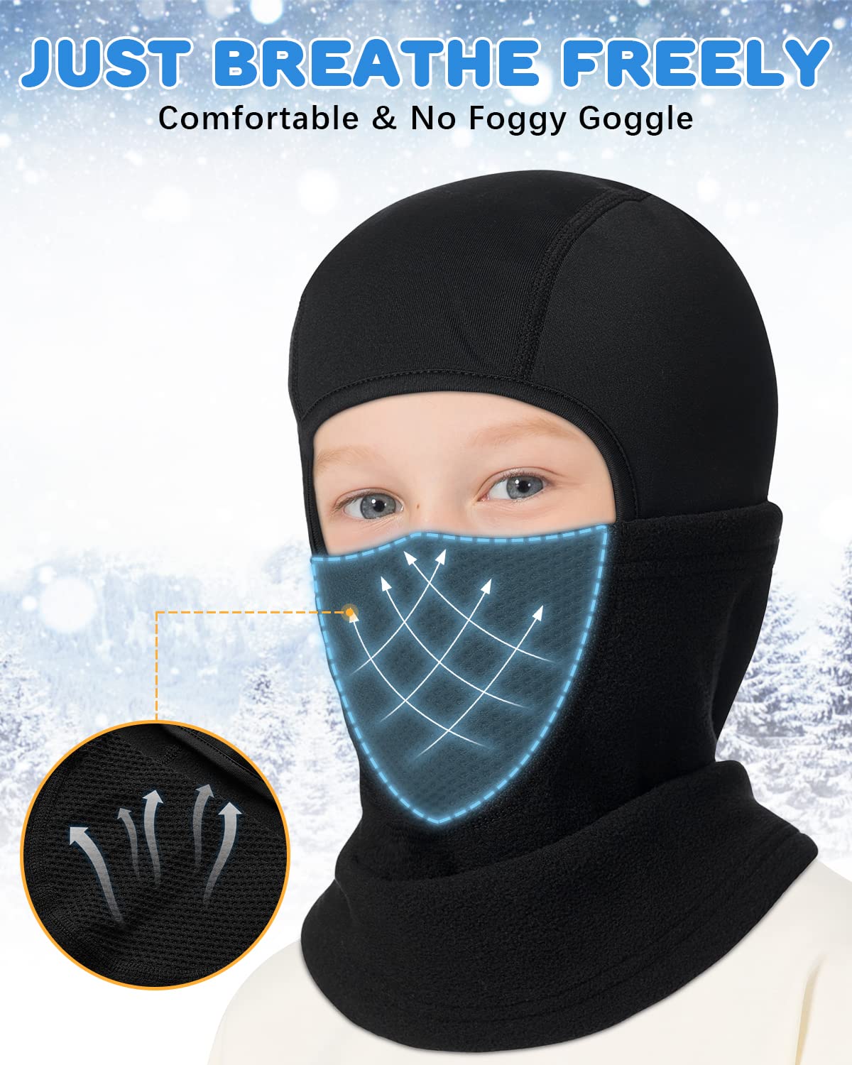 Kids Fleece Balaclava Ski Mask - Winter Helmet Liner for Boys & Girls - Cold Weather Face Cover for Skiing, Snowboarding & Outdoor Activities