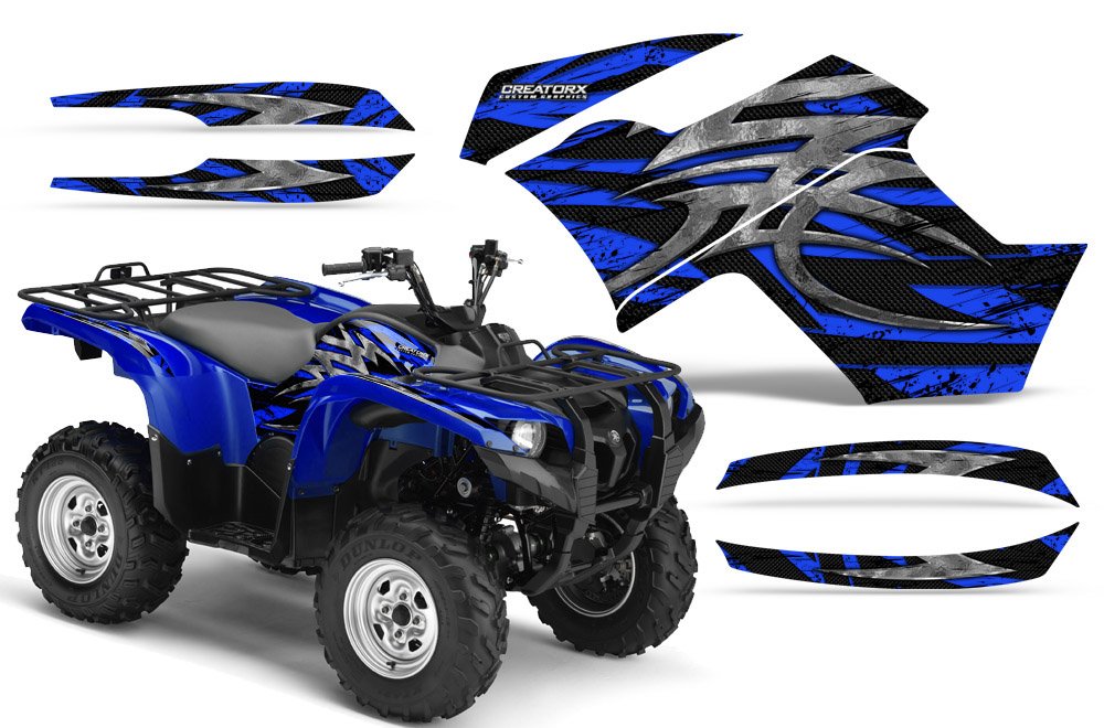 Yamaha Grizzly 700 & 550 ATV Graphics Kit - Blue Bolt Thrower Decals & Stickers for 2007-2015 Models - Off-Road Adventure & Trail Riding Accessories
