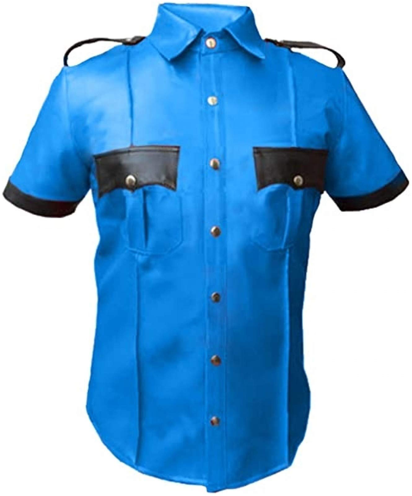 Genuine Cow & Sheep Leather Police Uniform Shirt for Men - BLUF Gay Leather Shirt - Hot Lamb Leather - Perfect for Cosplay, Roleplay & Fashion Outfits
