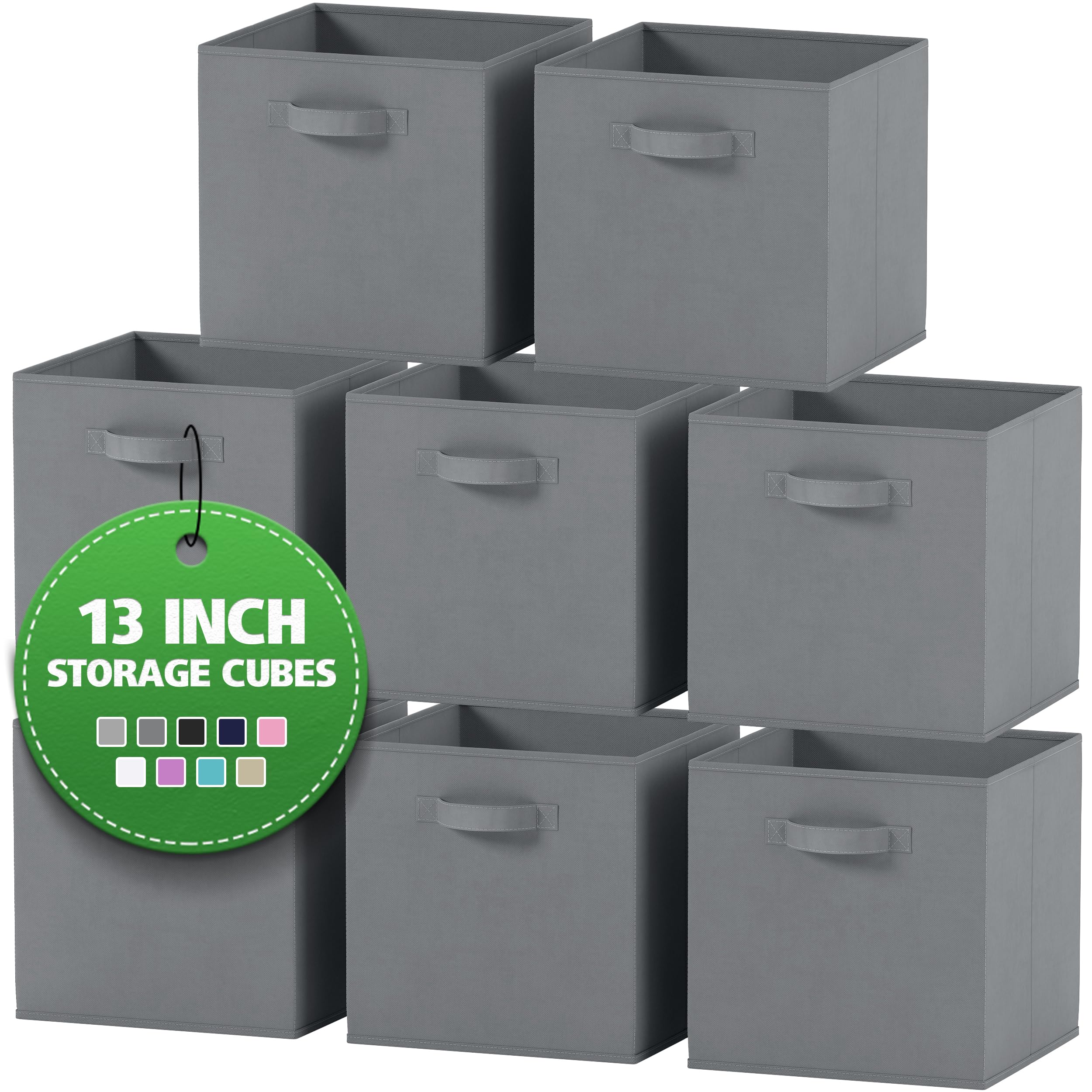 NEATERIZE 8-Pack Heavy Duty Fabric Storage Cubes - 13 Inch Grey Cube Organizer Bins for Closet, Shelves & Cubbies | Perfect for Clothes, Toys & Home Organization | Space-Saving Storage Solution for Bedroom, Nursery & Office