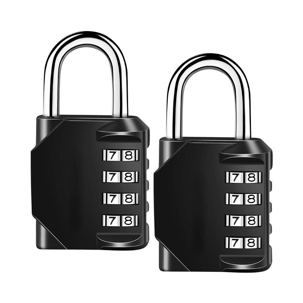 2 Pack Resettable 4-Digit Combination Padlock - Keyless, Waterproof & Durable Black Combo Lock for Gym Lockers, School Lockers, Doors, Tool Boxes, Storage Cabinets, Garden Gates & Outdoor Use