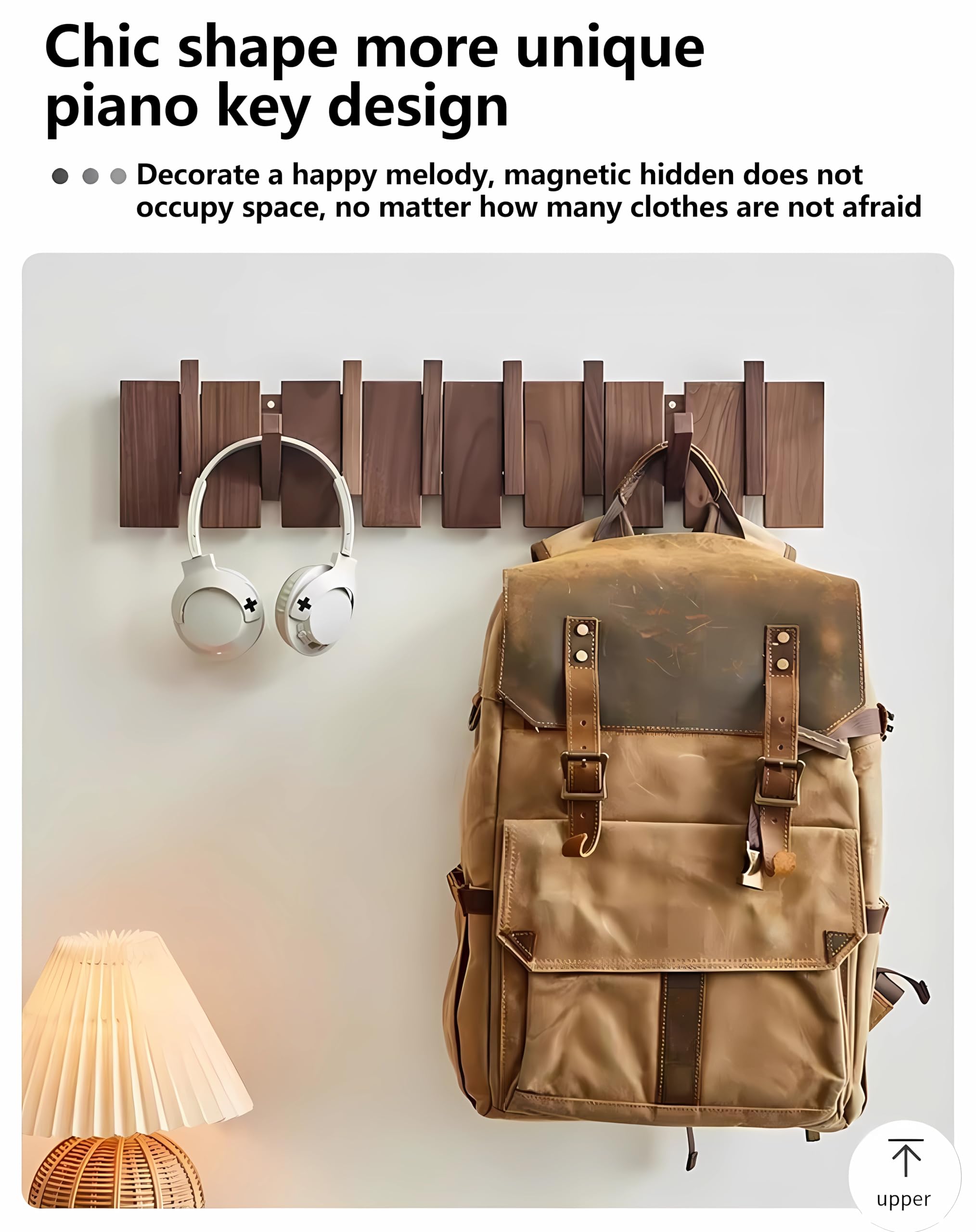 Tlongxia 10-Hook Wall Mounted Coat Rack - Natural Walnut & Beech Solid Wood Hangers with Non-Woven Fabric for Closet Organization | Perfect for Entryway, Bedroom, Bathroom & Kitchen Storage