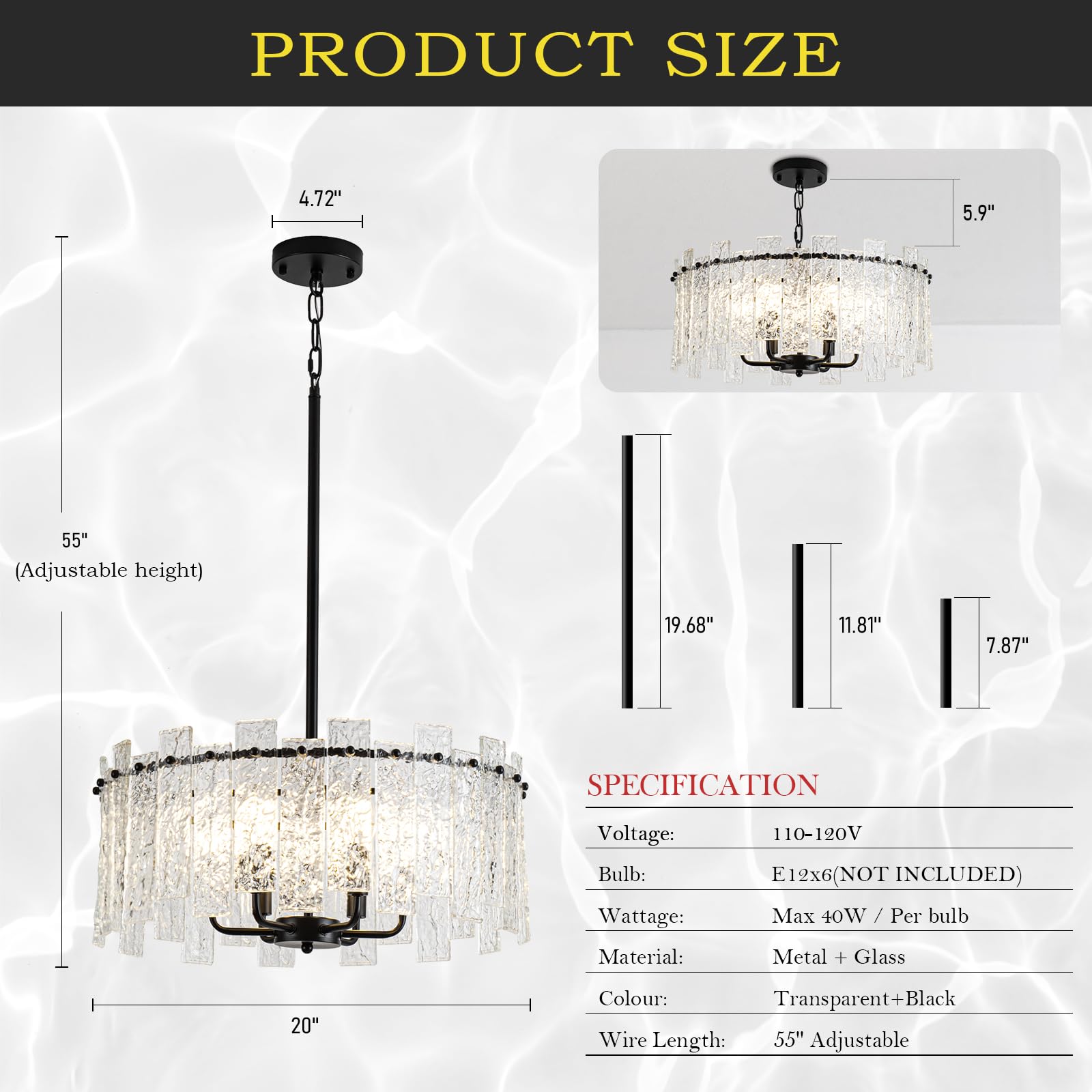 Modern Crystal Chandelier - 6-Light Luxury Water Ripple Glass Round Ceiling Light Fixture for Dining Room, Living Room, Bedroom & Kitchen Island | Elegant Home Lighting Decor for Weddings, Restaurants & Luxury Interiors