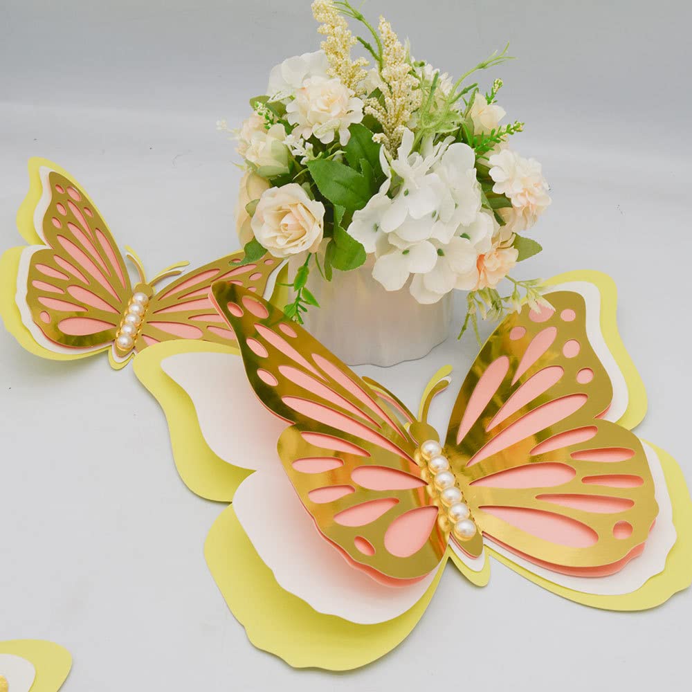 3D Four-Layer Hollow Butterfly Wall Stickers - Elegant Wedding & Home Decor, DIY Wallpaper Pearl Paper Butterflies for Room, Party & Festival Decoration (Pattern 2 Large) - Perfect for Bedroom, Living Room & Event Backdrops