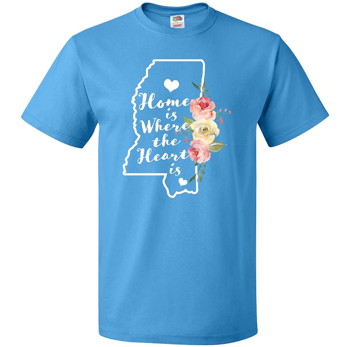 Inktastic Mississippi Home is Where The Heart is Watercolor Graphic T-Shirt - Soft Cotton Tee for Casual Wear, Travel & Southern Pride Outfits