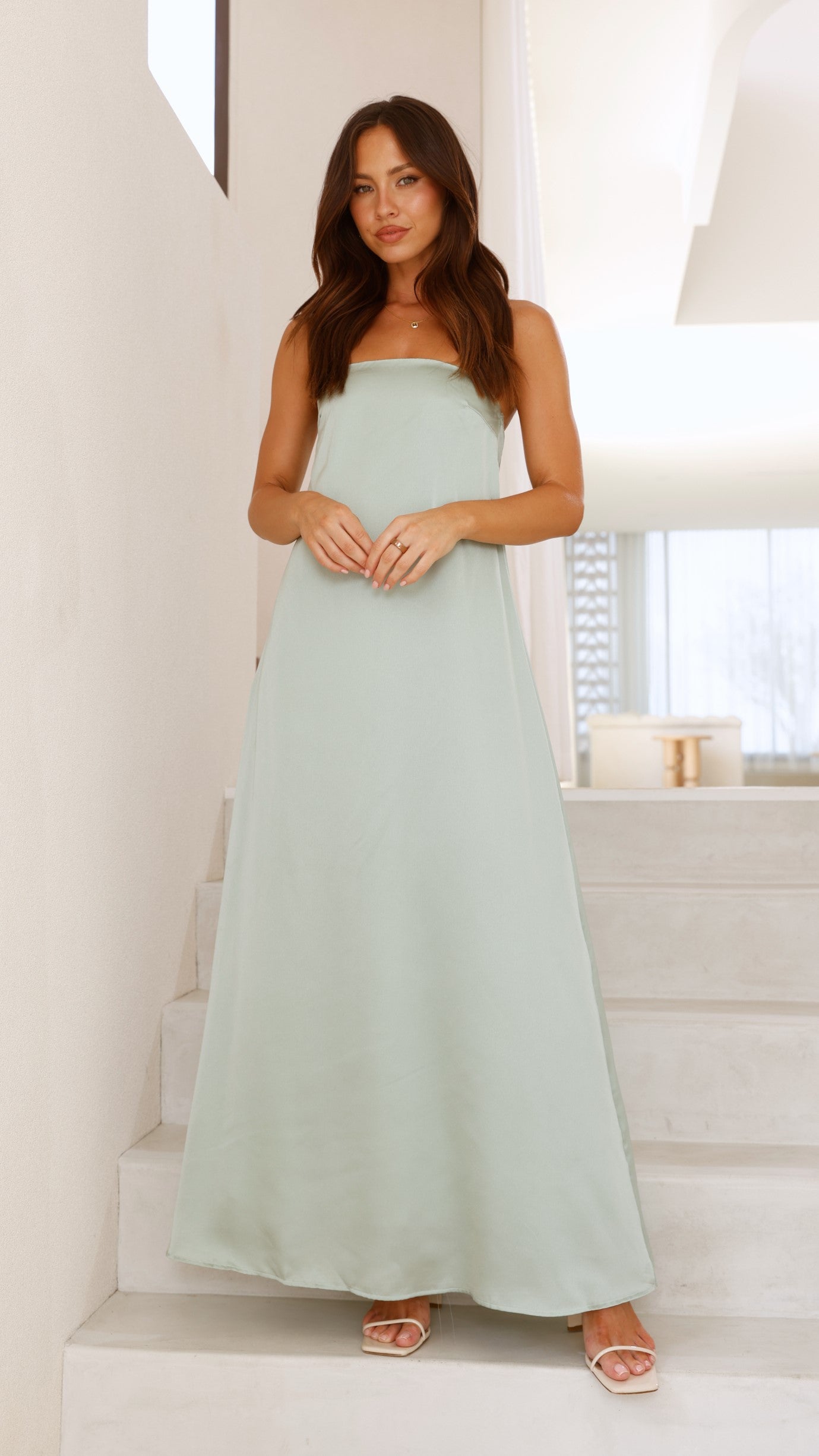 Strapless Scarf Maxi Dress in Sage Green - Flowy Summer Beach Dress for Women, Perfect for Vacations, Weddings & Outdoor Parties