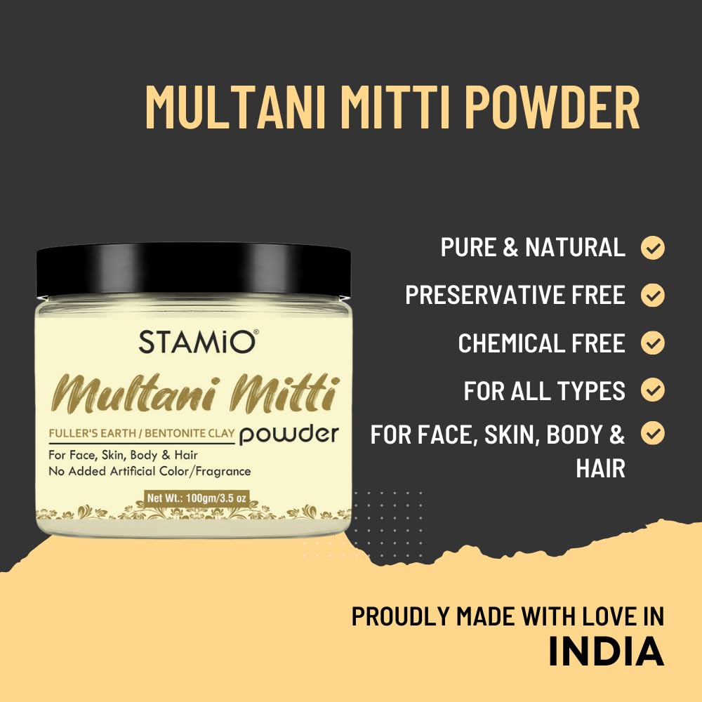 STAMIO Aloe Vera Gel & Multani Mitti Clay Powder Combo - 200g Aloe Gel + 100g Clay Mask for Deep Cleansing, Acne Treatment & Skin Nourishment | Natural Skincare Set for Glowing Face | Perfect for Daily Routine & Spa Days