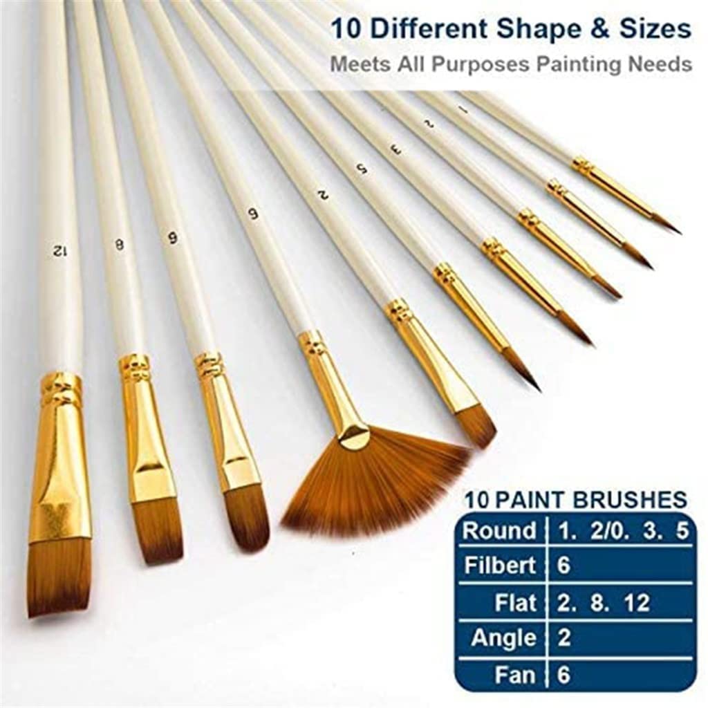 Premium 10-Piece Paint Brush Set - Nylon Hair & Wooden Handle for Watercolor, Oil, Acrylic Painting - Ideal for DIY Art Projects, Canvas Painting, and Professional Artwork