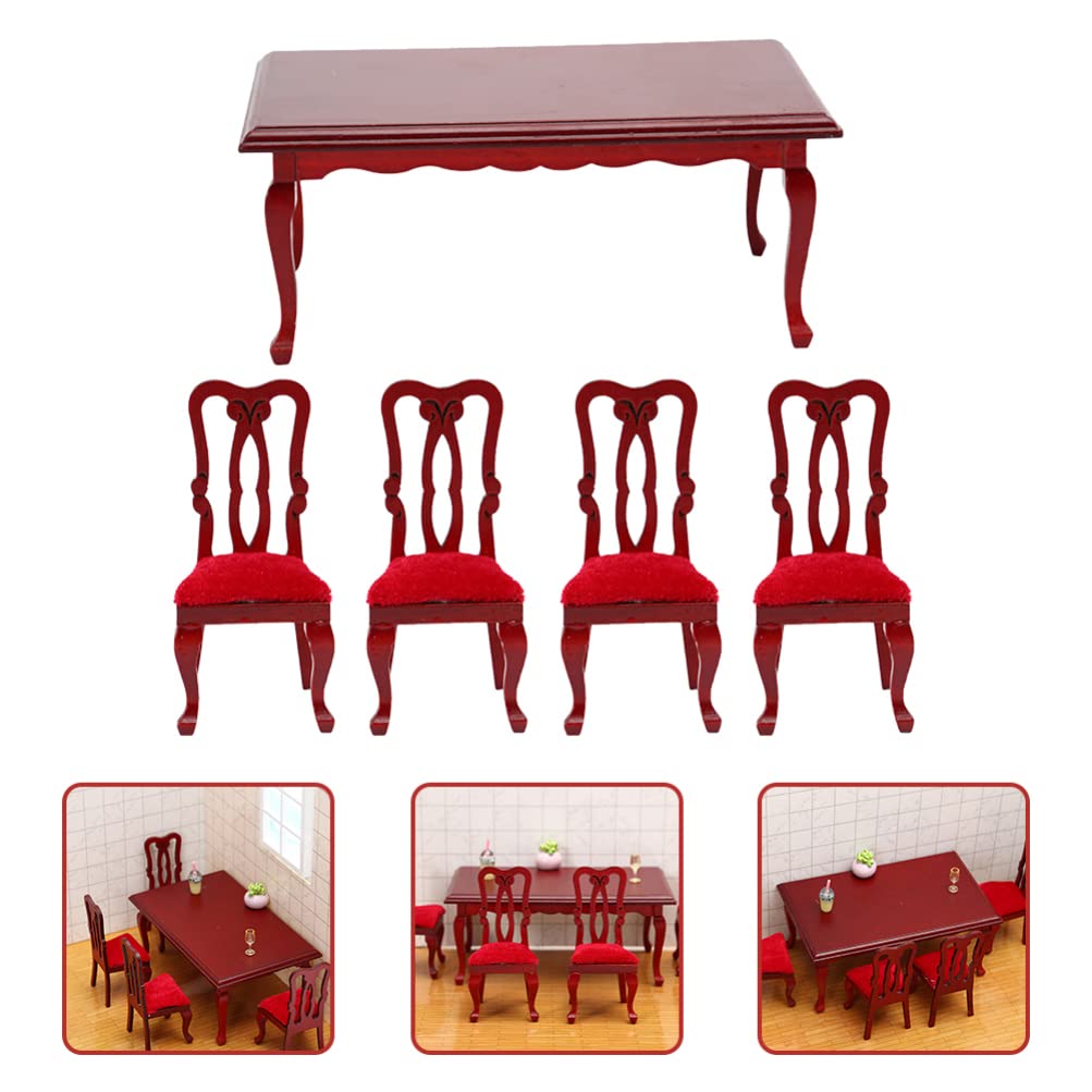 Toddmomy Wooden Dollhouse Furniture Set - Miniature Dining Table & Chairs for Dollhouse Accessories & Fairy Gardens - Perfect for Kids' Pretend Play & Room Decor