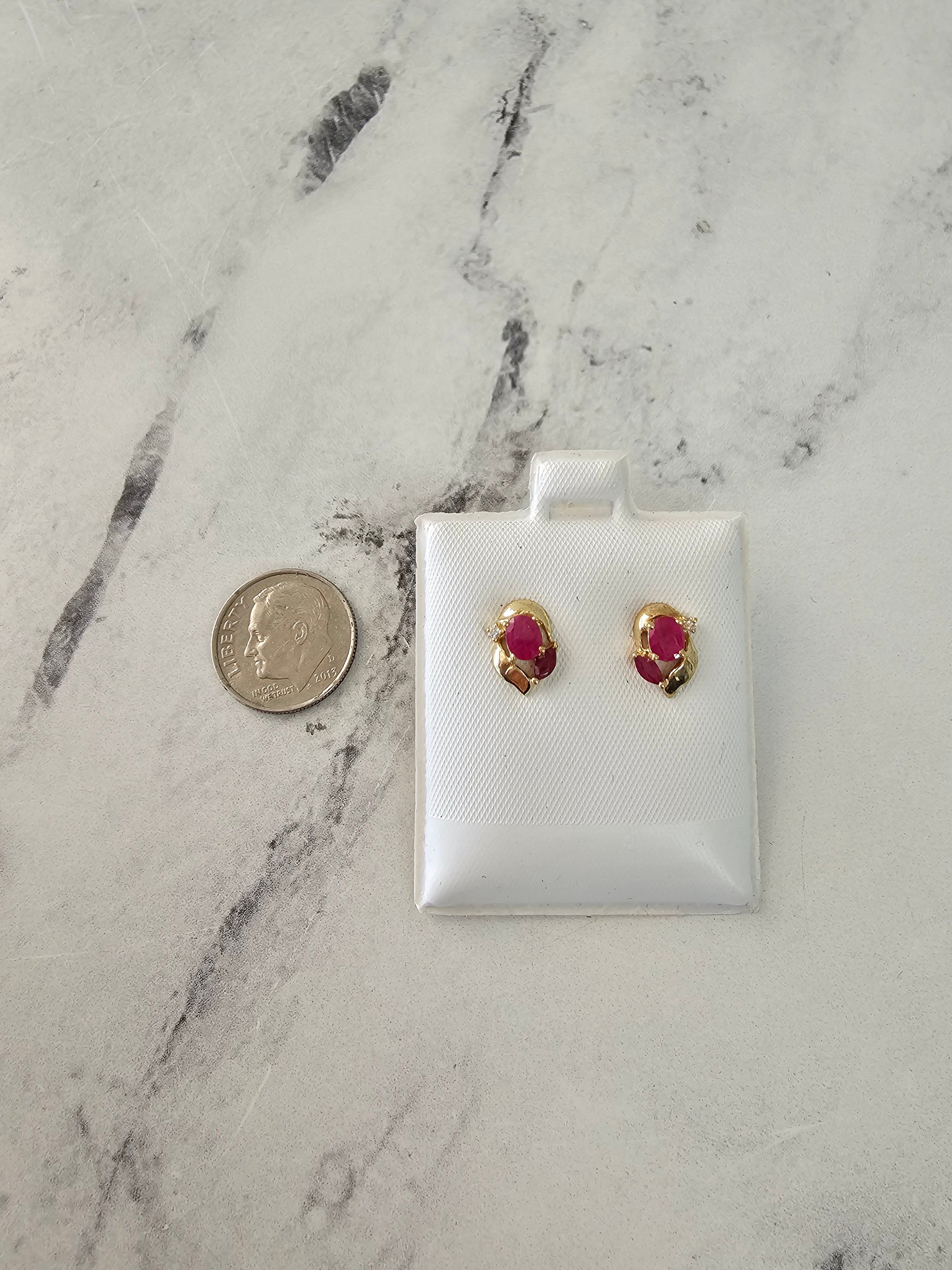 14K Yellow Gold Oval Ruby Stud Earrings with Diamond Accents - Perfect for Weddings, Anniversaries & Special Occasions