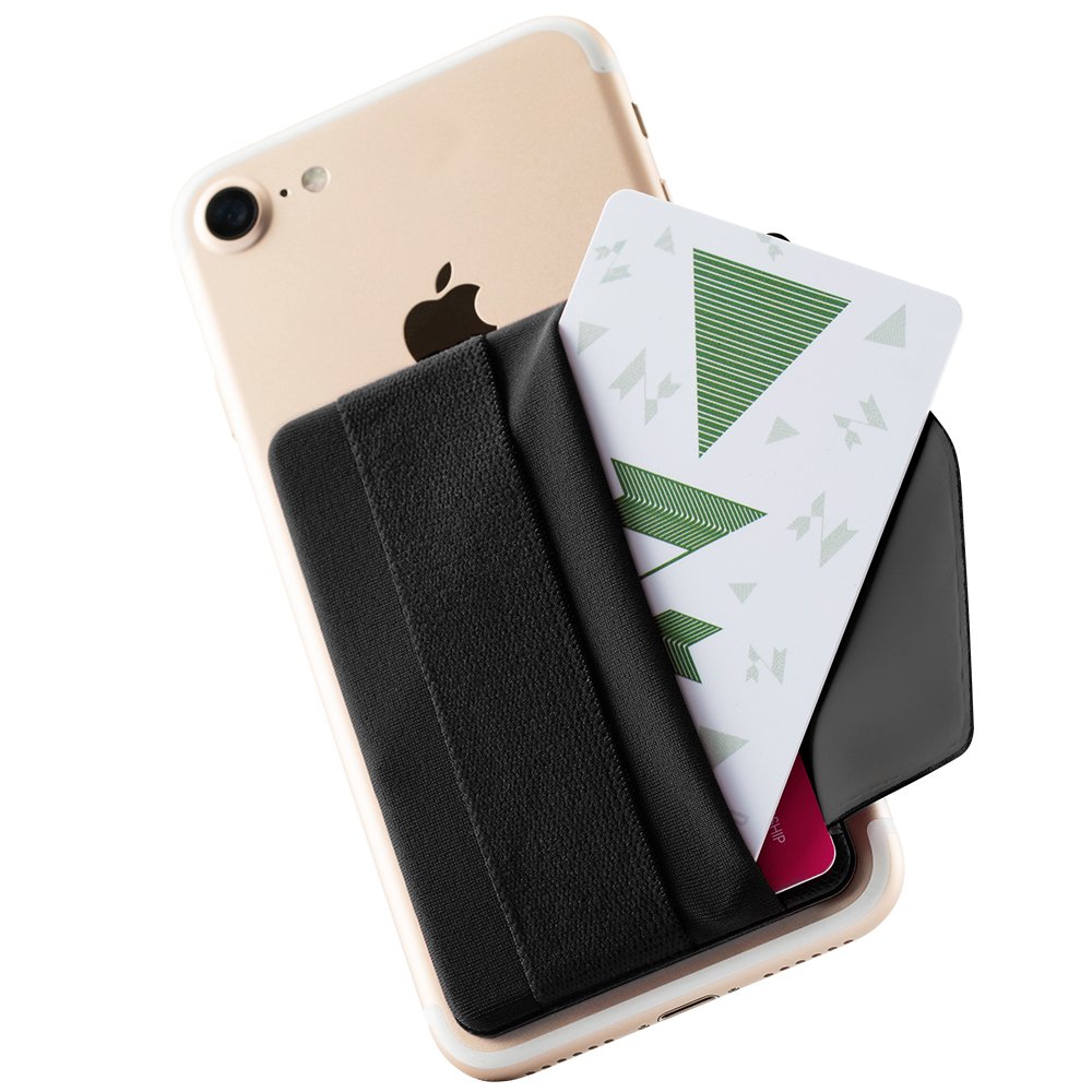 Sinjimoru Adhesive Phone Grip with Card Holder & Finger Strap - Multi-Functional B-Flap Pouch for iPhone, Samsung | Perfect for Wallet-Free Shopping, Commuting & Hands-Free Selfies