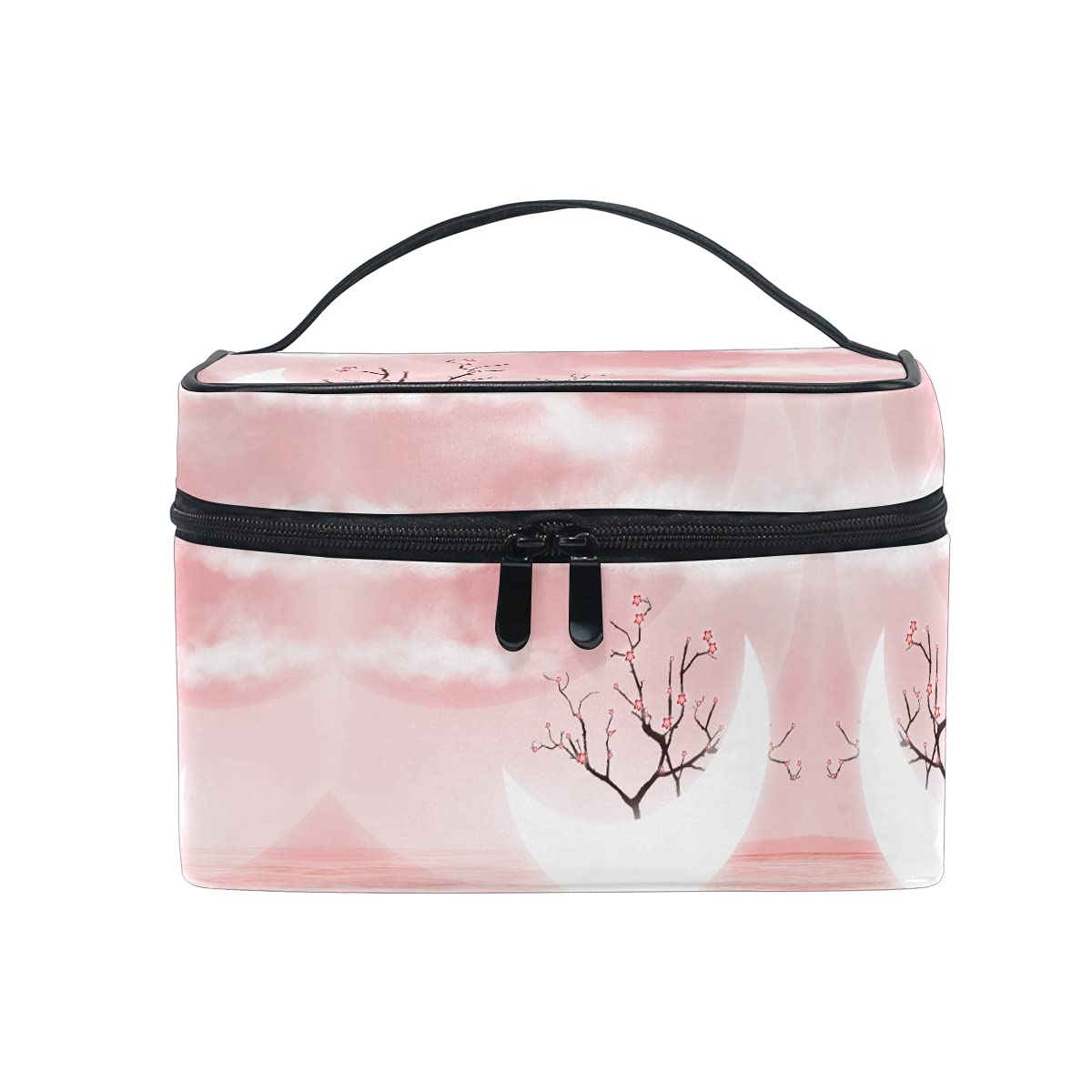 Pink Moon Flower Sky Cosmetic Bag Organizer - Waterproof Zippered Makeup Pouch for Women & Girls | Travel Toiletry Case for Cosmetics, Brushes & Accessories | Perfect for Vacation, Gym & Daily Use