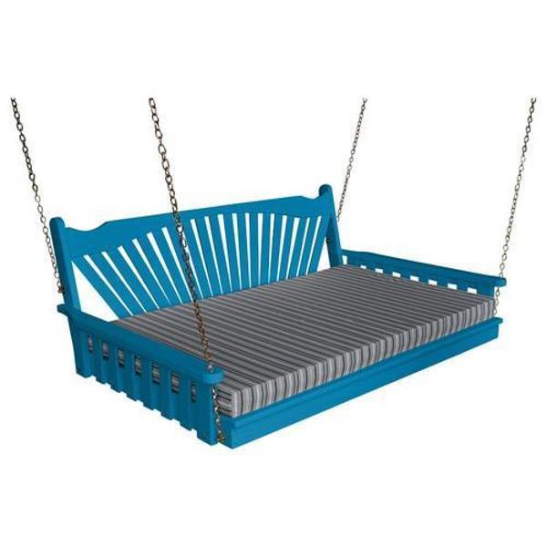Yellow Pine Swing Bed with Fanback - Outdoor Hanging Bed for Porch, Patio, or Garden Relaxation