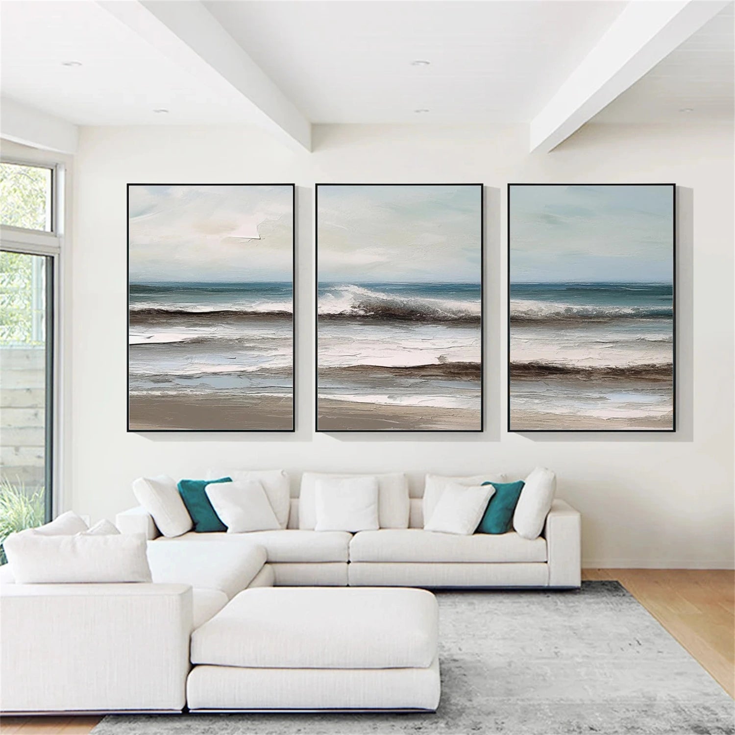 Ocean and Sky Wall Art Set of 3 - Coastal Beach Decor Paintings for Living Room, Bedroom & Office - Serene Seascape Canvas Prints (OS 258)