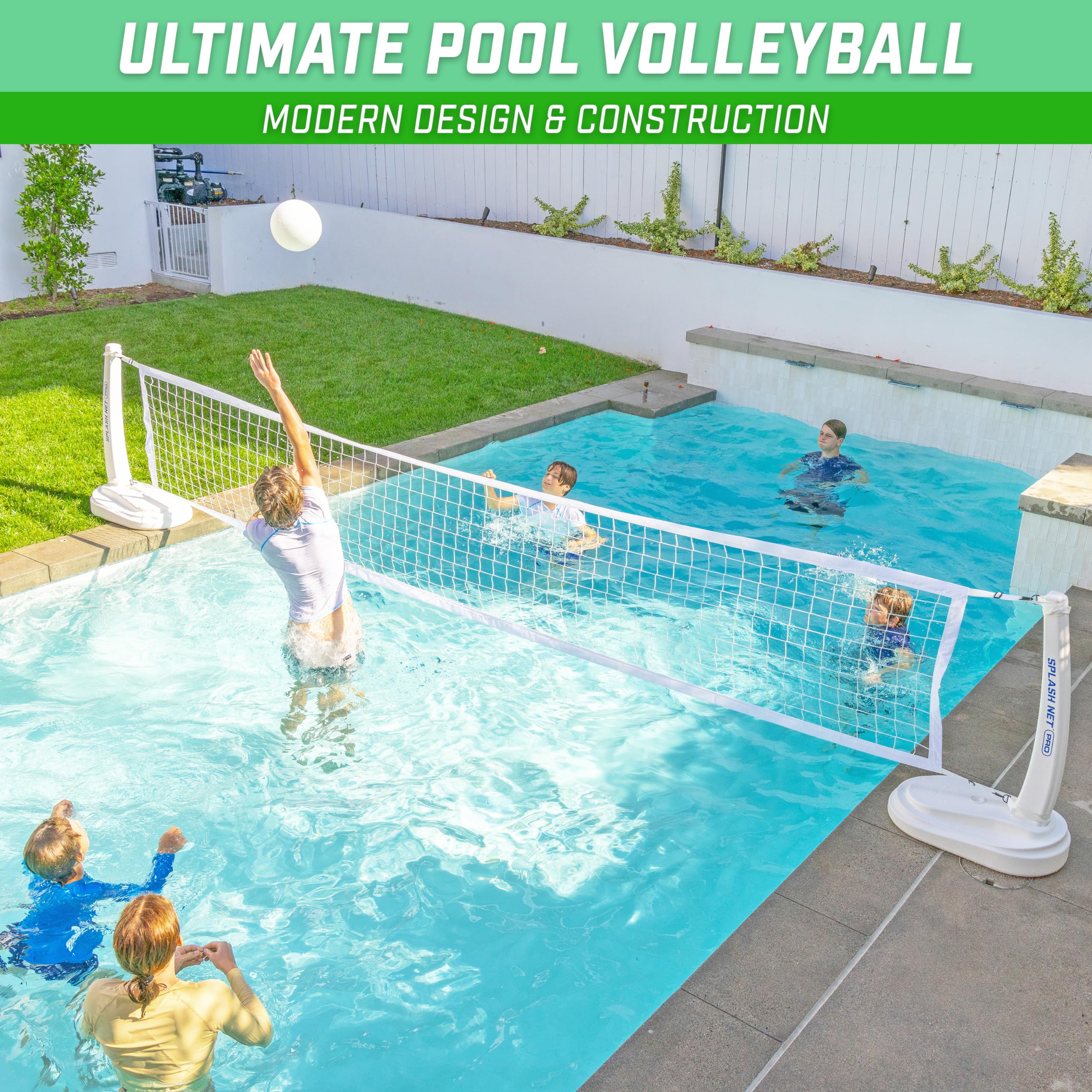GoSports Splash Net PRO Pool Volleyball Set - Premium Water Volleyball Net with 2 Balls & Pump (Red/White/Blue) | Perfect for Backyard Pool Parties, Beach Games & Summer Water Activities