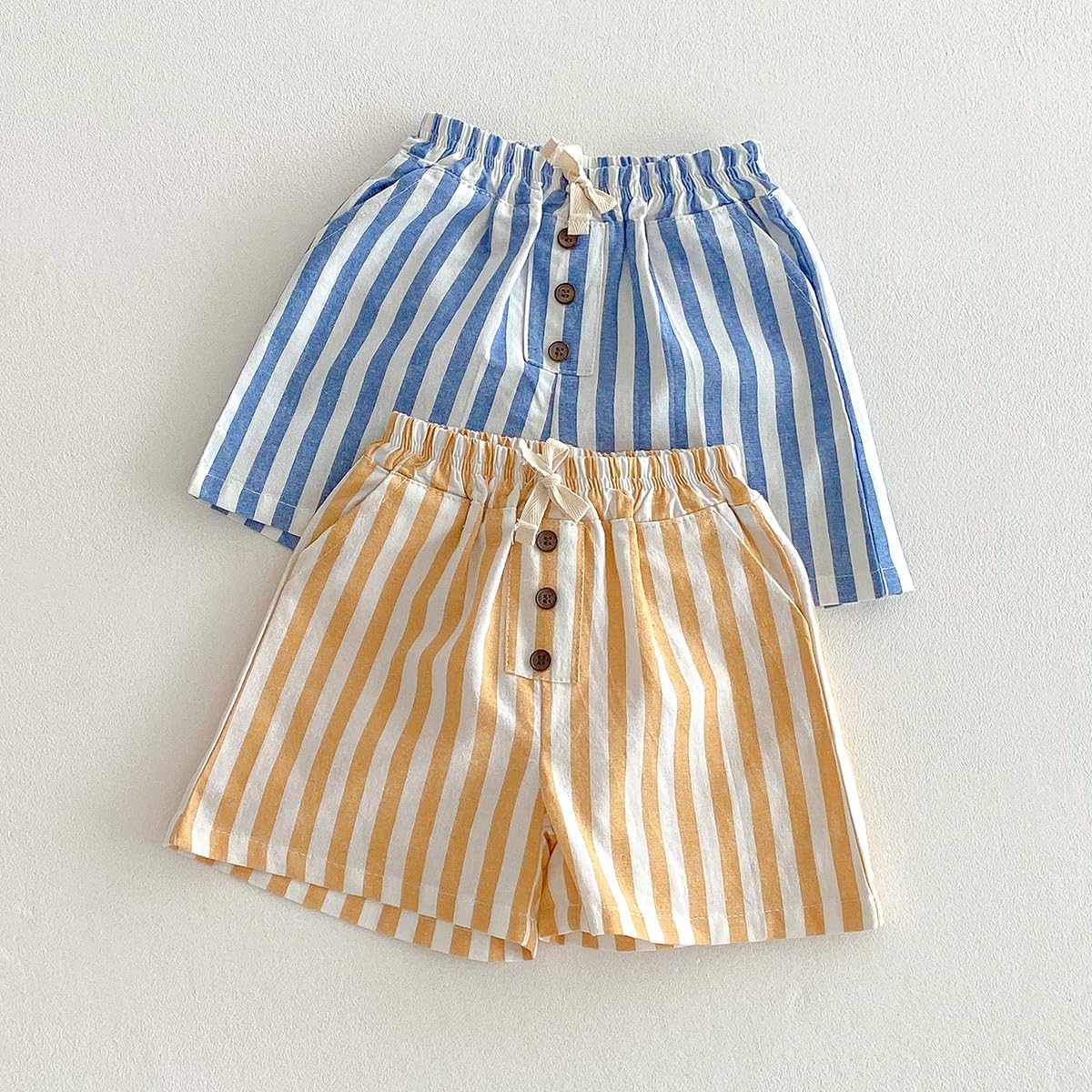 Ashmyova Boys' Classic Cotton Shorts - 2-Pack Striped Elastic Waist Casual Summer Toddler Shorts | Lightweight & Breathable for Playtime, Beach & Outdoor Activities