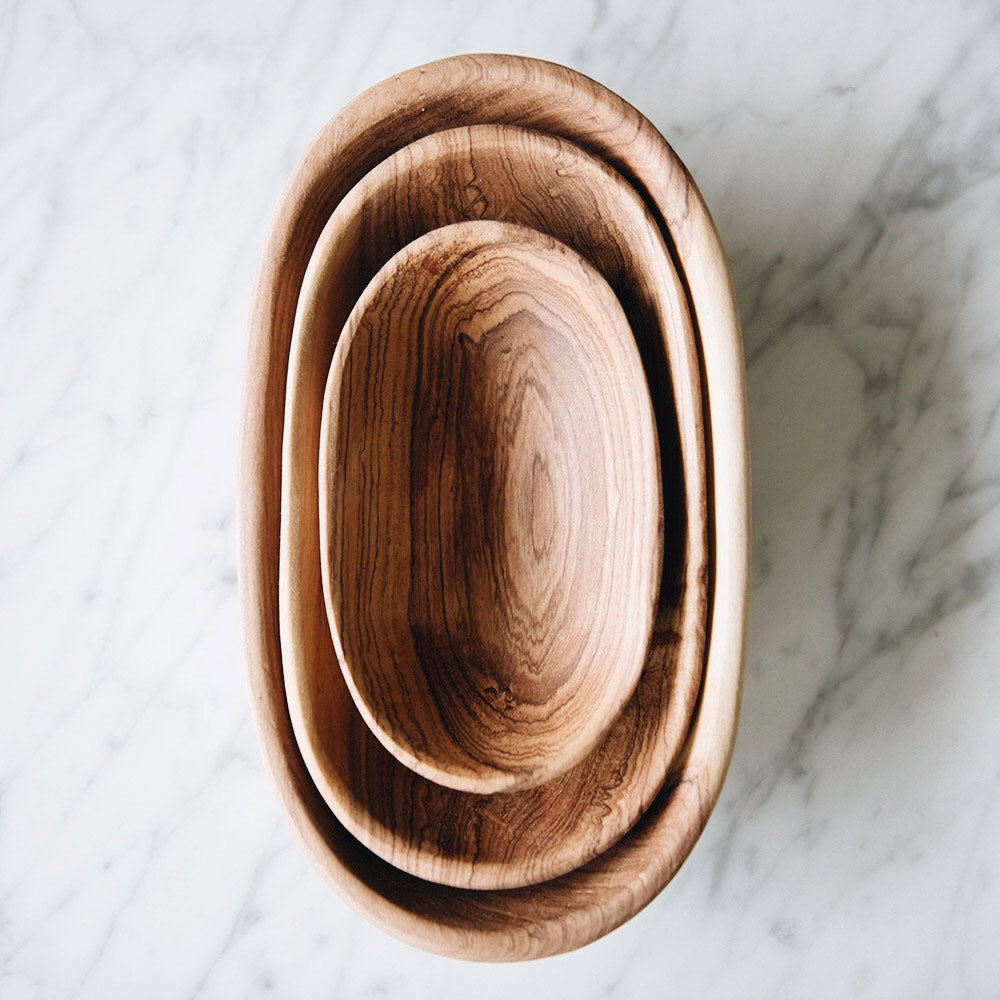 Premium Wild Olive Wood Oval Serving Bowl Set - Handcrafted Natural Wood Salad Bowl for Entertaining, Dining & Kitchen Decor - Perfect for Salads, Fruits, Snacks & Party Serving