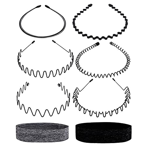 Unisex Headbands & Sweatbands Set - 6 Pack for Men & Women, Metal Hair Comb Headbands for Long Hair Care, Sports & Workout Accessories - Perfect for Running, Yoga, Gym & Outdoor Activities (One Size)
