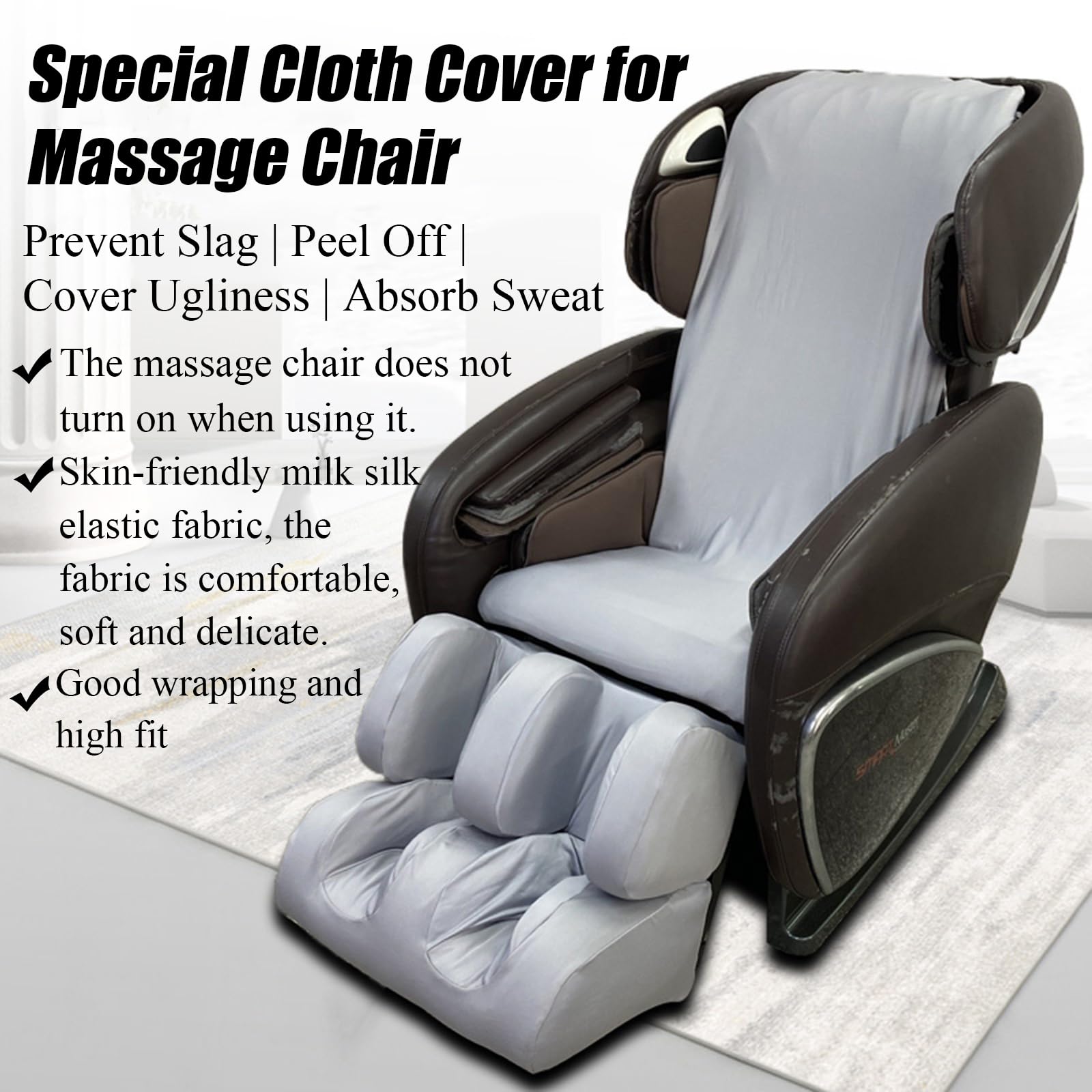 Premium Massage Chair Cover - Stretchable Milk Silk Fabric, Universal Fit for Zero Gravity & Recliner Chairs (Gray) - Full Body Protection for Chivas & All Massage Chair Models - Ideal for Home, Office & Spa Relaxation
