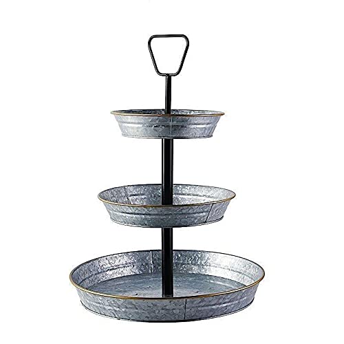 CarteRE 20-Inch 3-Tier Silver Black Galvanized Metal Cupcake Stand - Multi-Purpose Serving Tray for Cakes, Desserts, Pastries - Perfect for Weddings, Parties, and Kitchen Decor