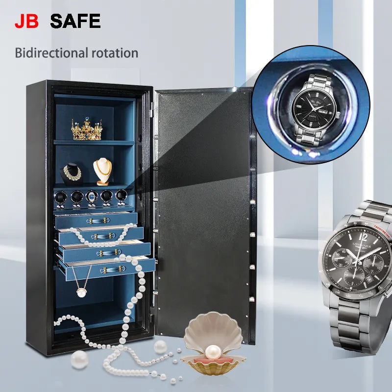 Premium JB Large Watch Winder & Fireproof Jewelry Safe - 4 Spacious Jewelry Drawers & 5 Automatic Watch Winders | Perfect for Watch Collectors & Jewelry Storage at Home or Office
