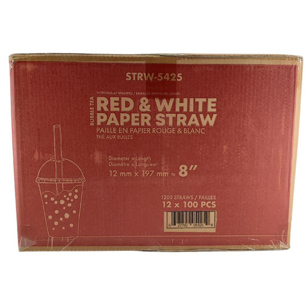 Eco-Friendly 8-Pack Red & White Paper Straws for Bubble Tea - 12mm Sharp End Wrapped - Perfect for Parties, Cafes & Eco-Conscious Drinks