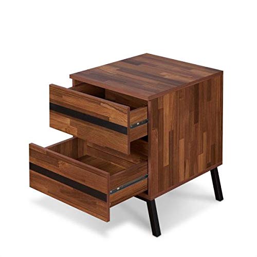 Modern 2-Drawer Nightstand with Metal Legs - Walnut & Black End Table for Bedroom, Living Room or Office - 18