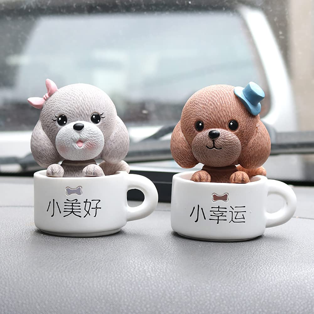 SEADEAR Cute Dog Car Dashboard Ornament - Brown Shaking Head Dog Figurine for Car Decoration | Funny Dashboard Accessory for Pet Lovers & Car Enthusiasts | Perfect Gift for Christmas, Birthday & Road Trips