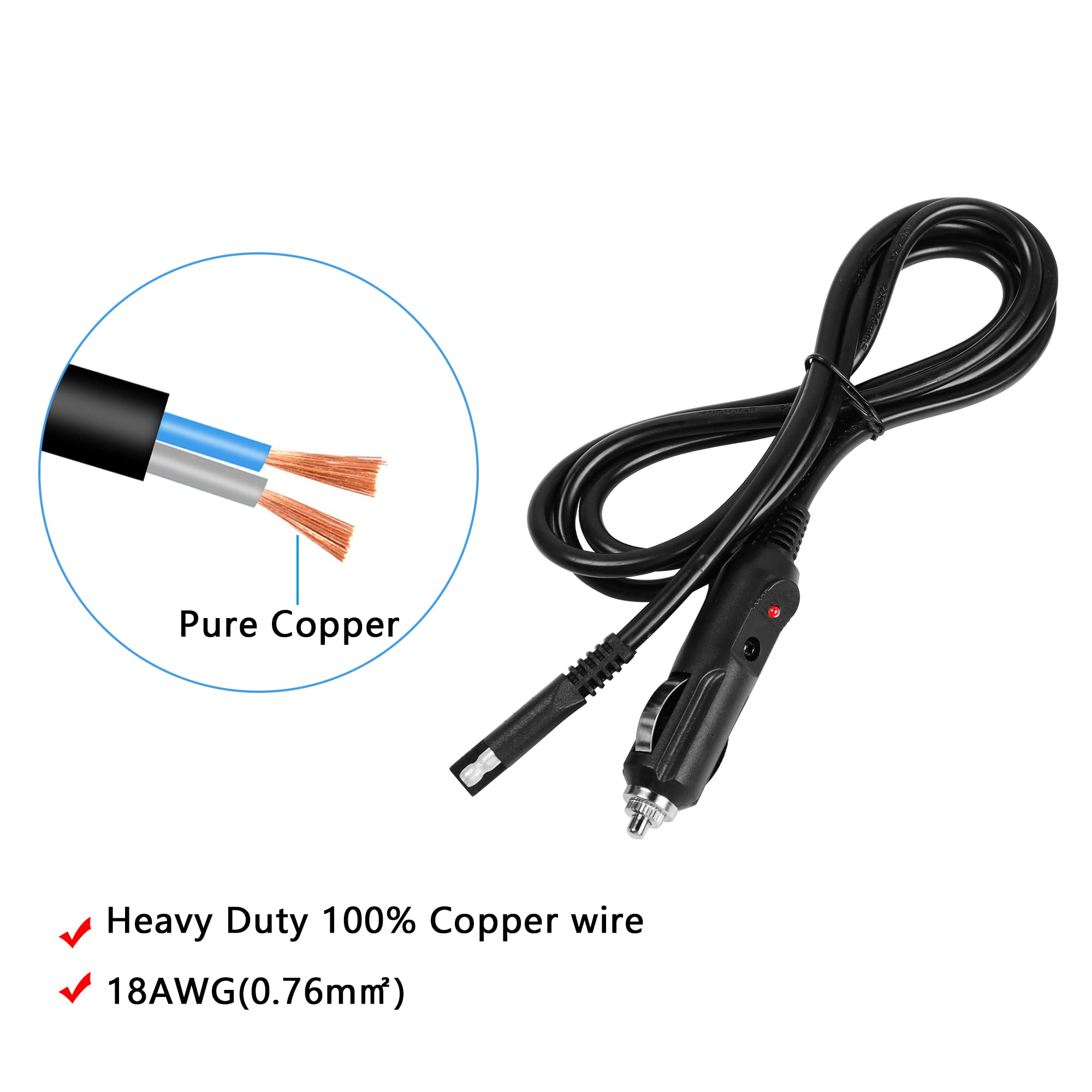 SAE to 12V Cigarette Lighter Adapter Cable - 10A Fuse & LED Light - 1.5M Quick Release Extension Power Cord for Car, RV, Boat & Portable Electronics Charging