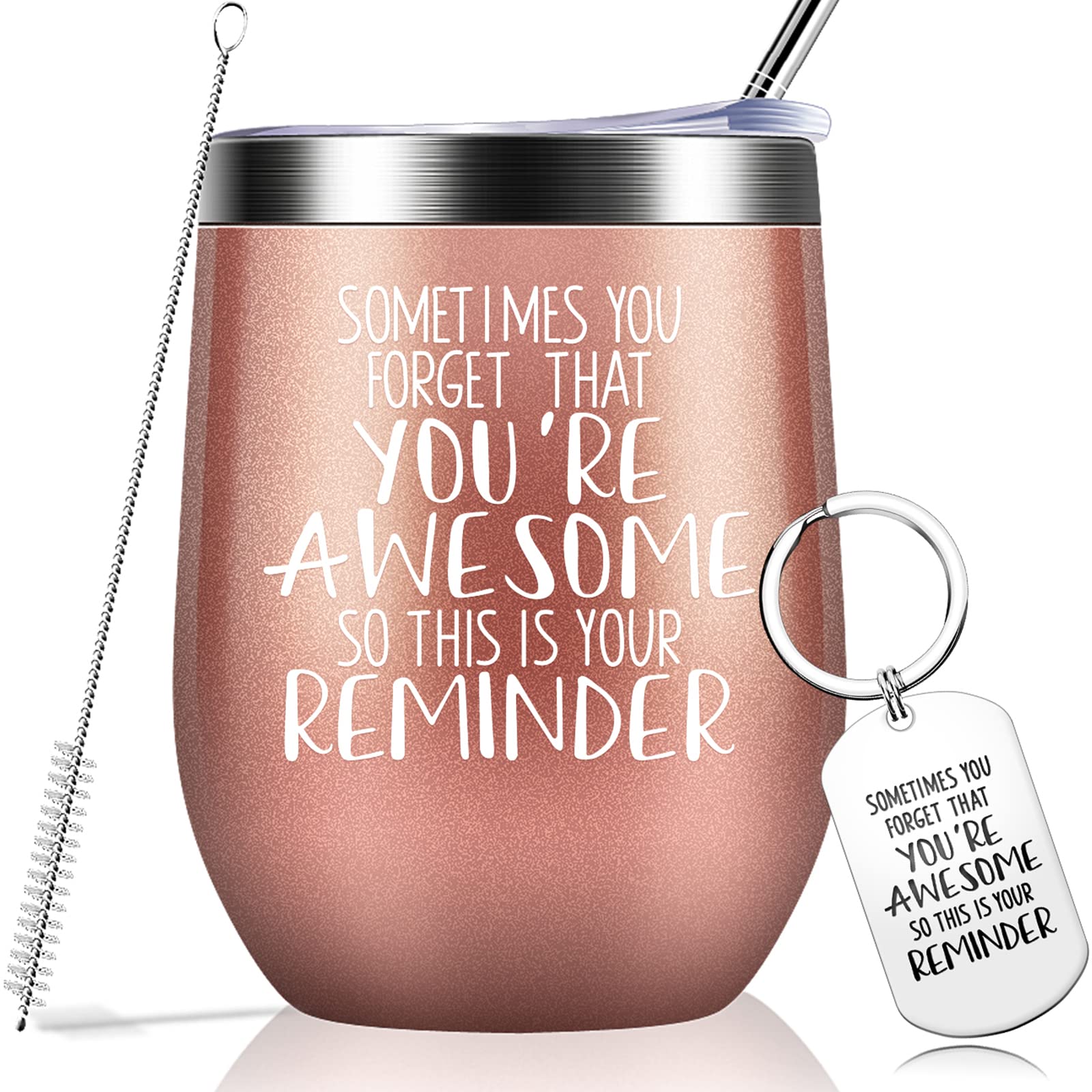 12oz Rose Gold Vacuum Insulated Tumbler with Keychain - Inspirational Birthday Gift for Women, Men, Coworkers & Friends | Perfect Thank You Gift, Office Gift & Daily Hydration Companion