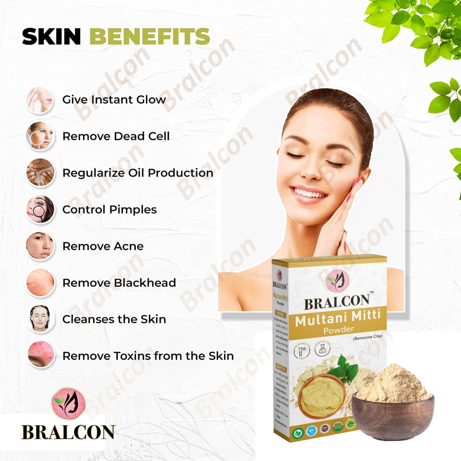 BRALCON Gulab Jal Rose Water (100ml) & Multani Mitti Clay Powder (100g) Combo Set - Natural Face Mask, Skin Brightening & Hair Care Treatment for Glowing Skin - Perfect for DIY Spa, Acne Treatment & Daily Beauty Routine