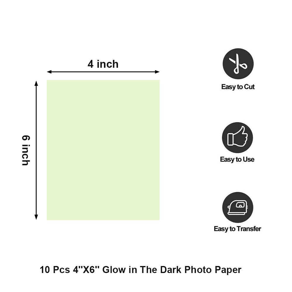 Everyglow Glow in The Dark Photo Paper - 10pcs 4x6 Inch Luminous Printing Paper for Inkjet Printers, Photoluminescent Vinyl for Pictures, Halloween Party Decorations & Nighttime Photography (Bluegreen)