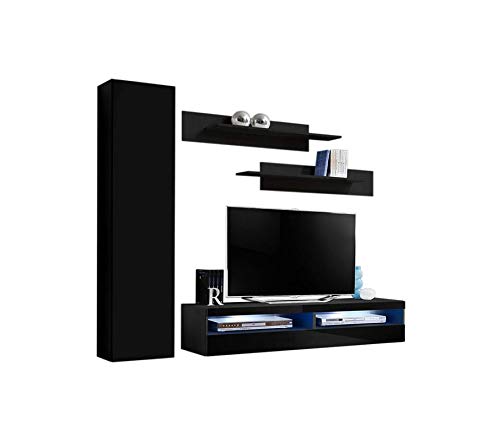 Modern Wall-Mounted TV Stand with Storage Shelves & LED Lights - 35