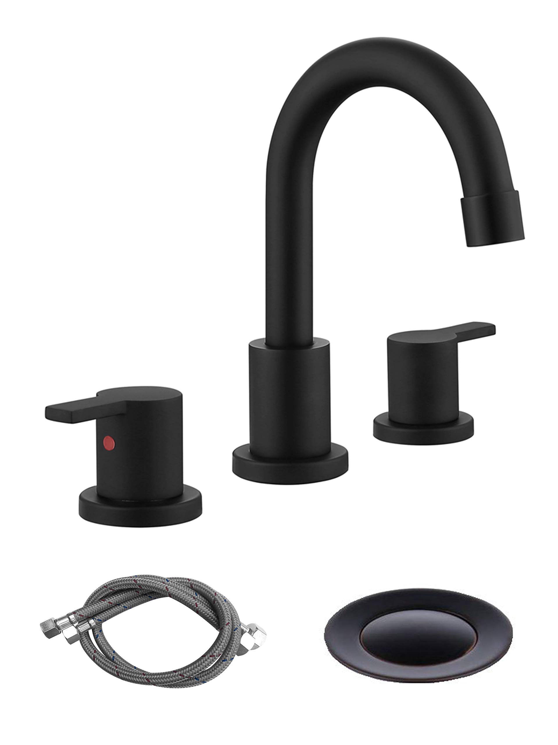 Matte Black Widespread Bathroom Sink Faucet with Pop-up Drain - Perfect for Modern Bathrooms
