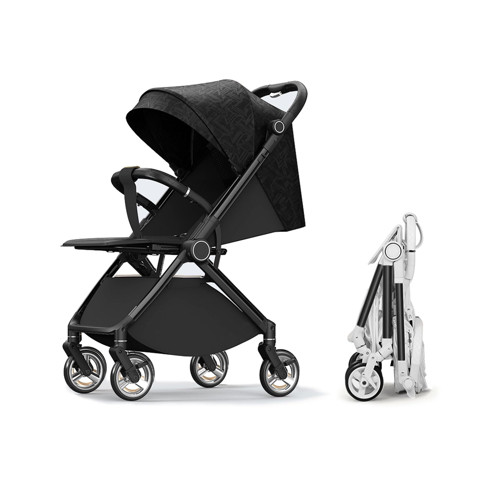 2 in 1 Baby Stroller with Reversible Bassinet - Adjustable Backrest & Canopy, Foldable Lightweight Aluminum Alloy Shock-Absorbing Stroller for Newborns & Infants (Black) - Perfect for Park Walks, Shopping & Travel