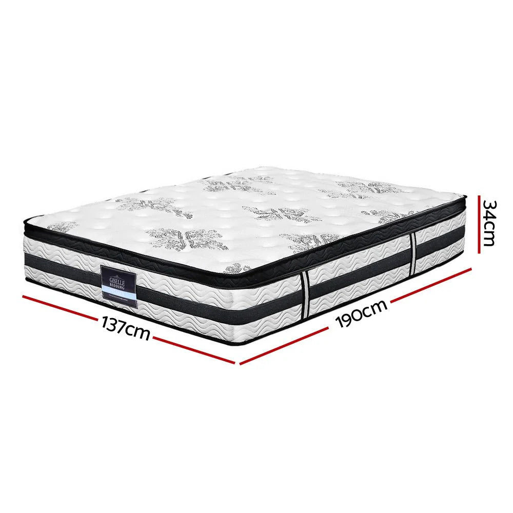 Premium Double Bed Set - Henley LED White Bed Frame with Algarve Euro Top Medium Firm Mattress & Pillowtop Topper | Perfect for Master Bedroom, Guest Room & Modern Home Decor