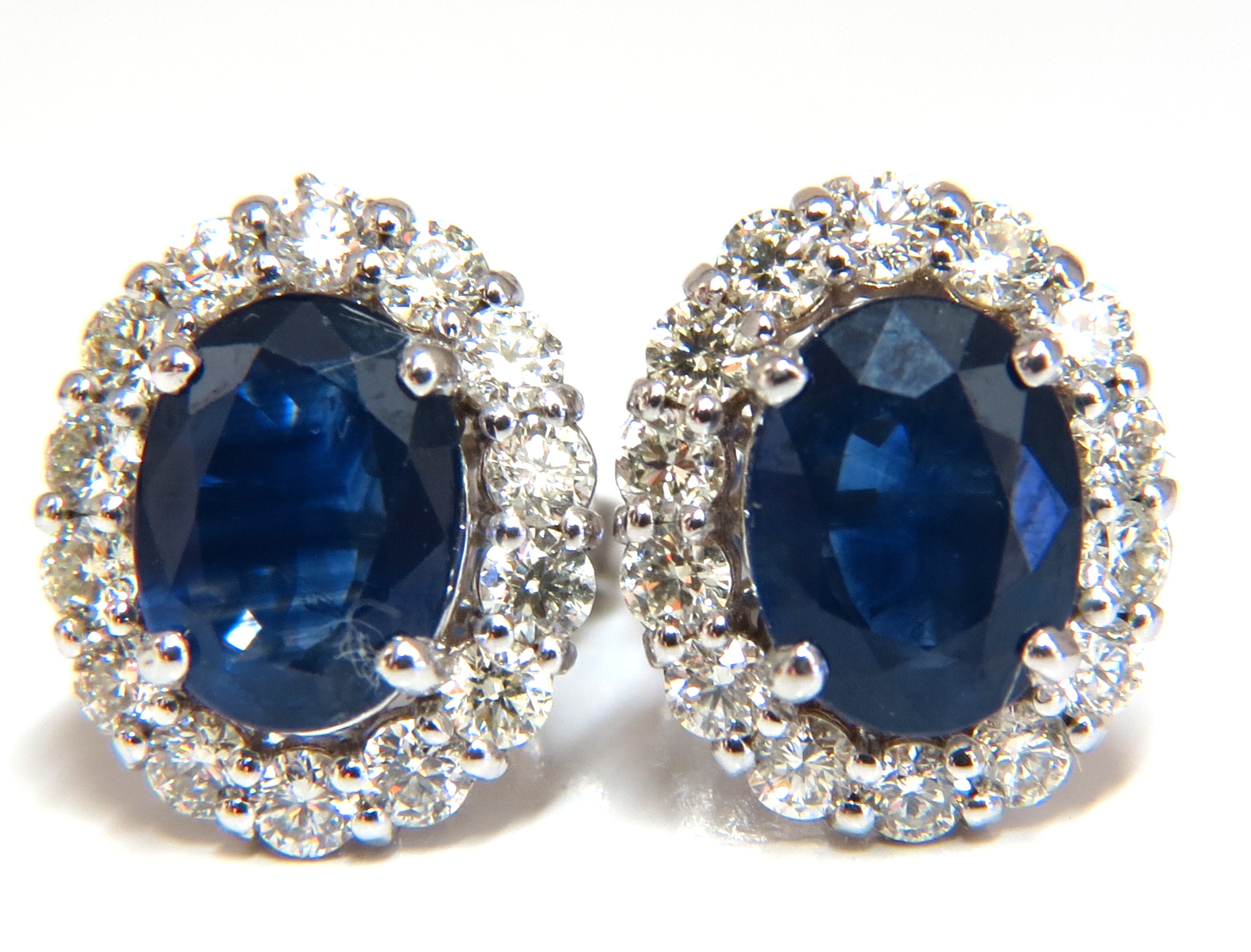 3.50ct Natural Blue Sapphire & 1.00ct Diamond Stud Earrings in 14K White Gold - Perfect for Weddings, Anniversaries & Special Occasions