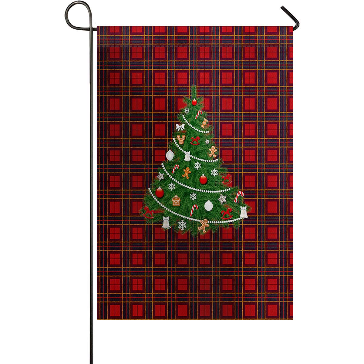 ARTSHOWING Merry Christmas Garden Flag - Xmas Tree Red Checkered Check Pattern 12x18 Inch Weatherproof Polyester Yard Banner - Durable Outdoor Decoration for Lawn, Patio & Backyard | Perfect for Holiday Festivities, Seasonal Celebrations & Winter Home Decor