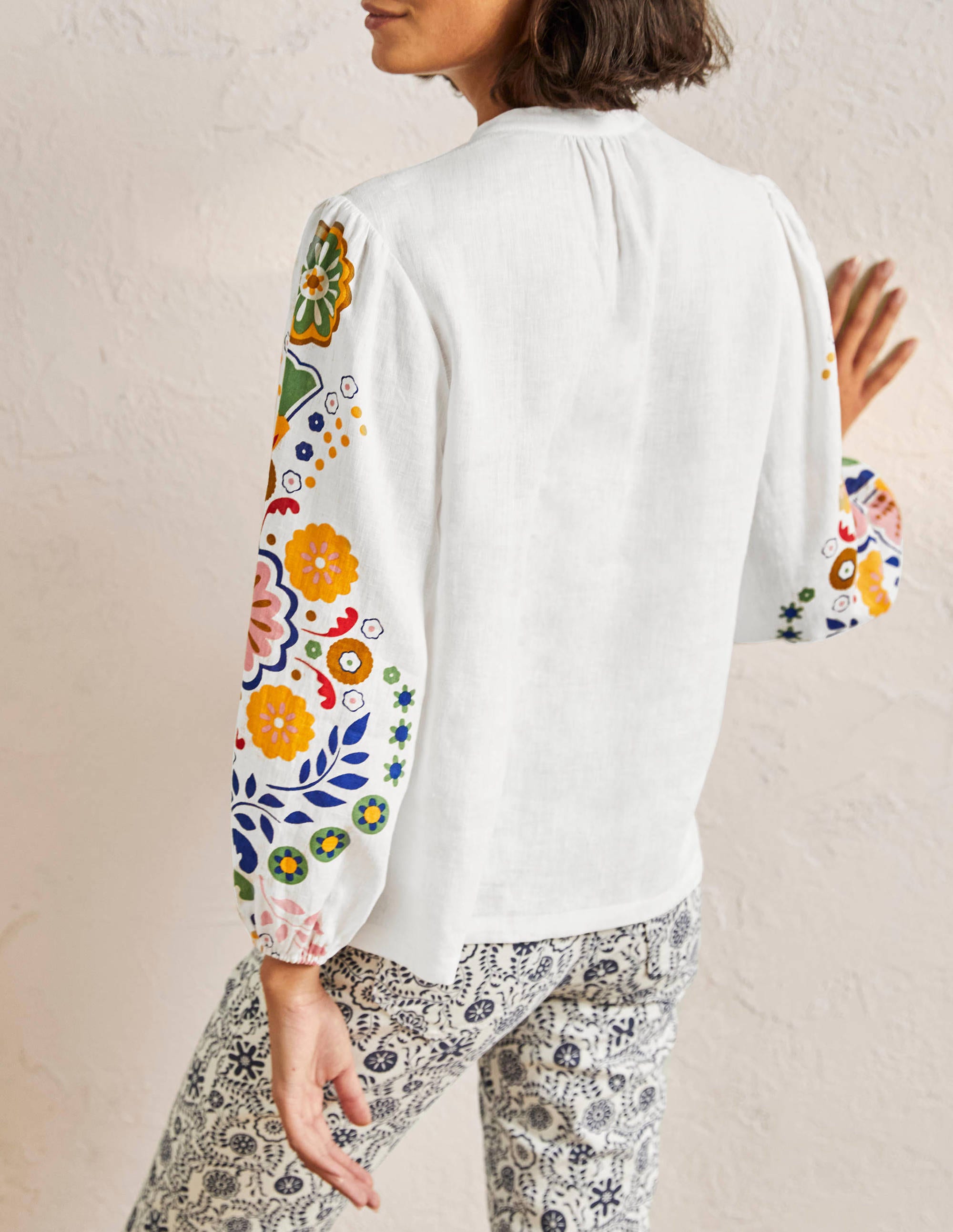 Becky Full Sleeve Linen Blouse Ivory - Elegant Women's Linen Shirt with Opulent Garden Print | Perfect for Summer Outfits, Office Wear & Casual Style