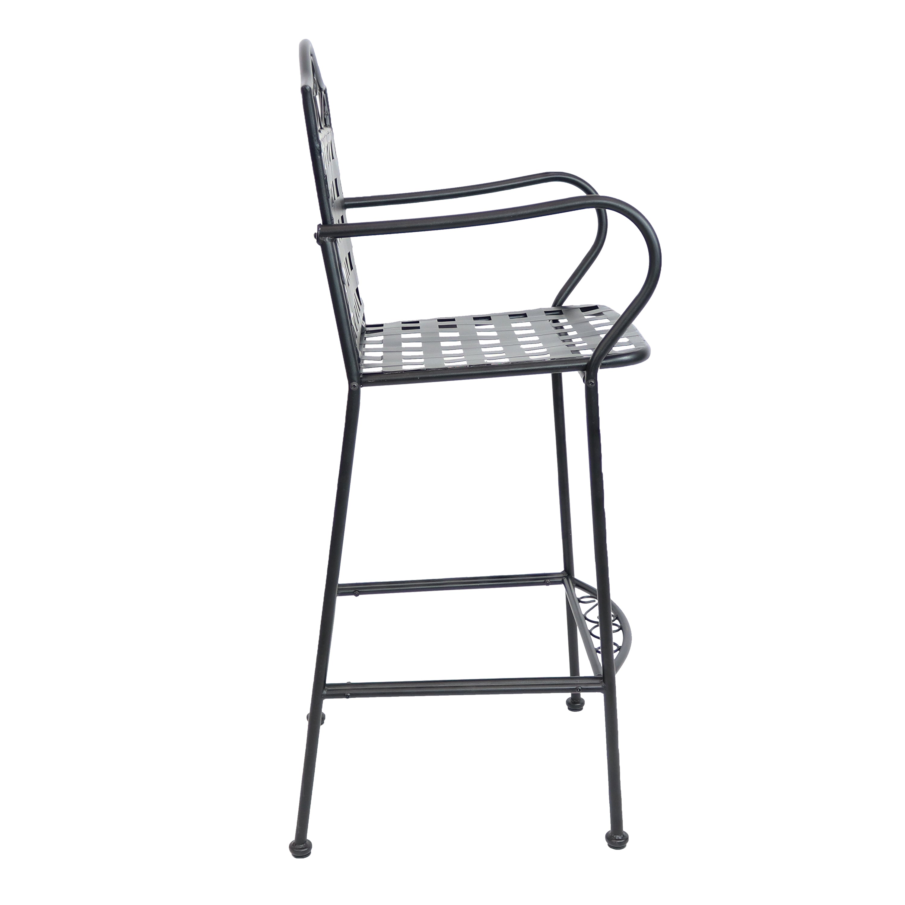 Black Wrought Iron Bar Chairs Set of 2 - Outdoor Patio Dining & Garden Furniture - Perfect for Backyard, Poolside & Restaurant Use