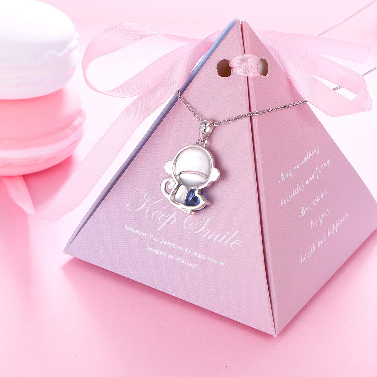 Flyow Monkey Jewelry Set - 925 Sterling Silver Monkey Necklace & Stud Earrings for Women & Girls | Cute Animal-Themed Gift for Birthday, Christmas & Everyday Wear