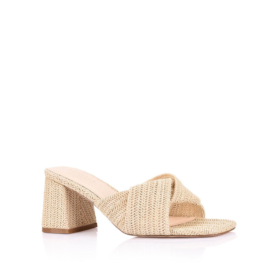 Stella Block Heel Mules - Natural Raffia Women's Shoes | Comfortable & Stylish Summer Slides for Beach, Vacation, and Casual Outings