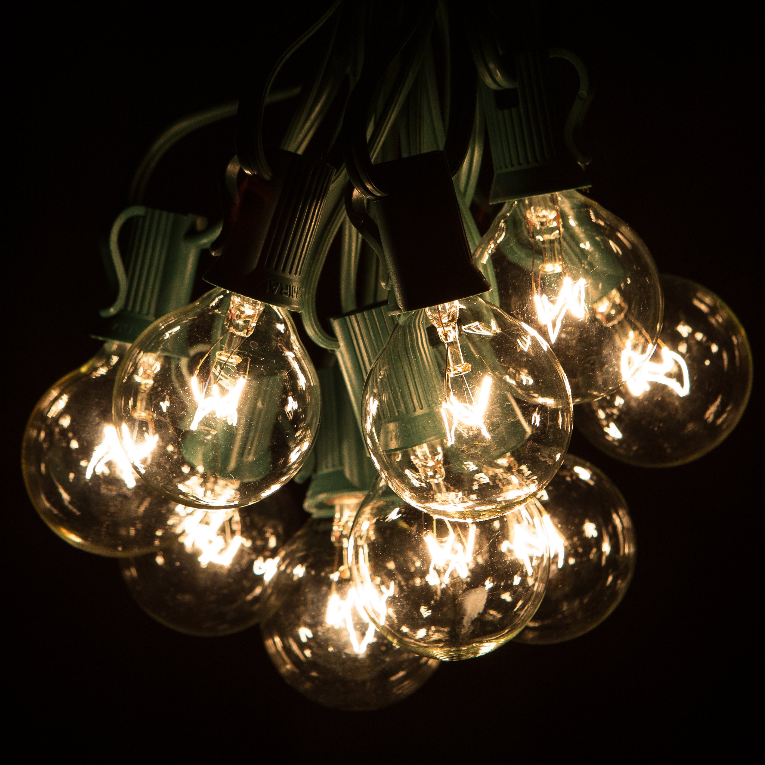 50 Foot G40 Globe Patio String Lights with Clear Bulbs & Green Wire - 2 Free Spare Bulbs Included | Outdoor Cafe, Garden, Backyard, Wedding & Party Decoration Lights