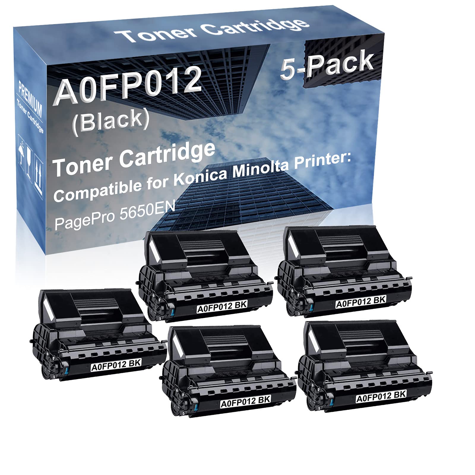 5-Pack High Capacity 5650EN Compatible Toner Cartridge Replacement for Konica Minolta A0FP012 - Black Printer Ink for Office & Home Printing Needs