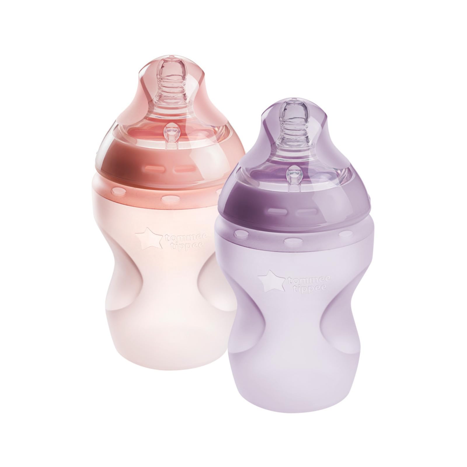 Tommee Tippee Natural Start Anti-Colic Baby Bottles 9oz (2 Pack) - Slow Flow Breast-Like Silicone Nipple, Self-Sterilizing, for Newborns 0m+ (Pink & Purple) - Perfect for Breastfeeding Transition & On-the-Go Feeding
