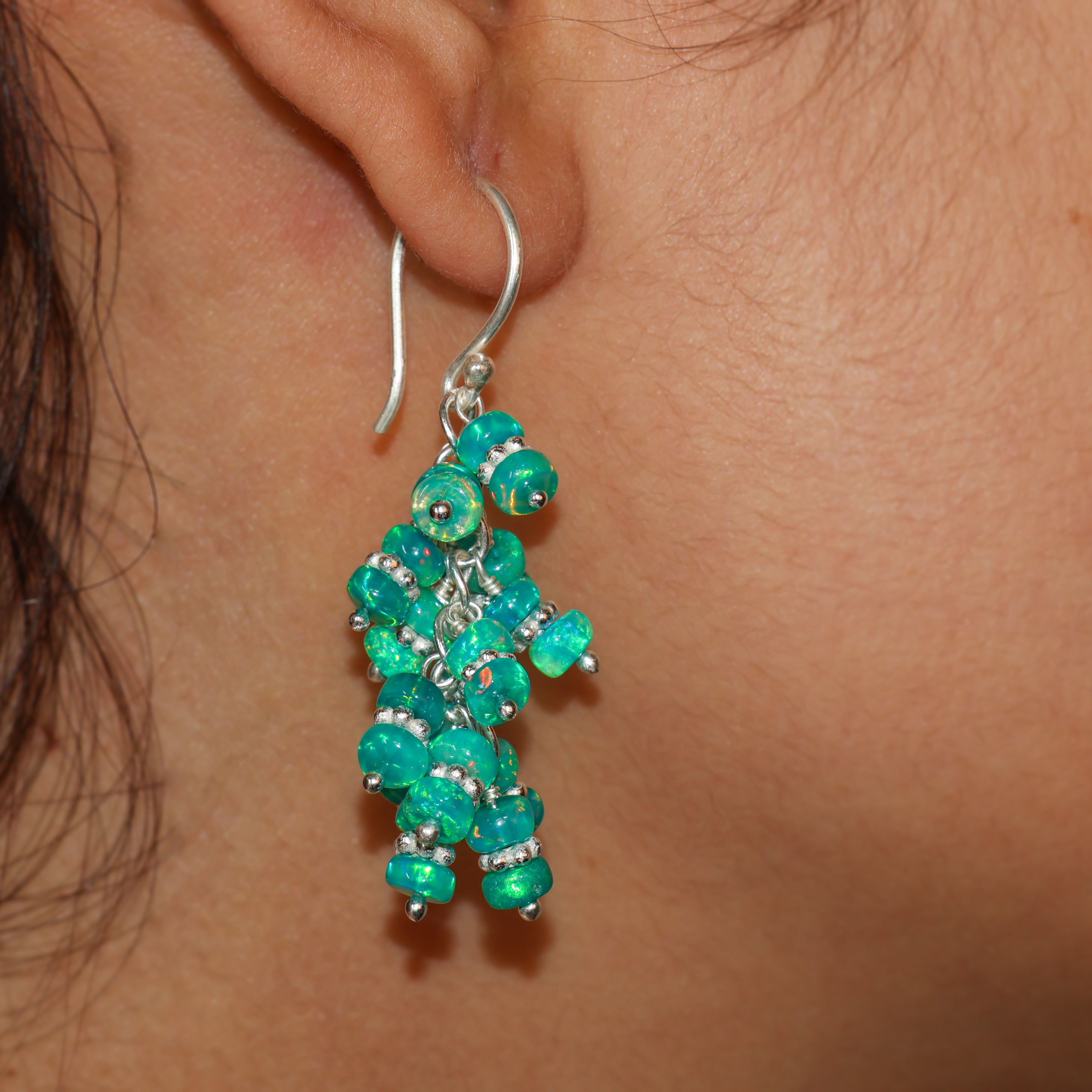 Natural Green Opal Beaded Chakri Style Cluster Earrings | Handmade Boho Jewelry for Women | Perfect for Yoga, Meditation & Festivals